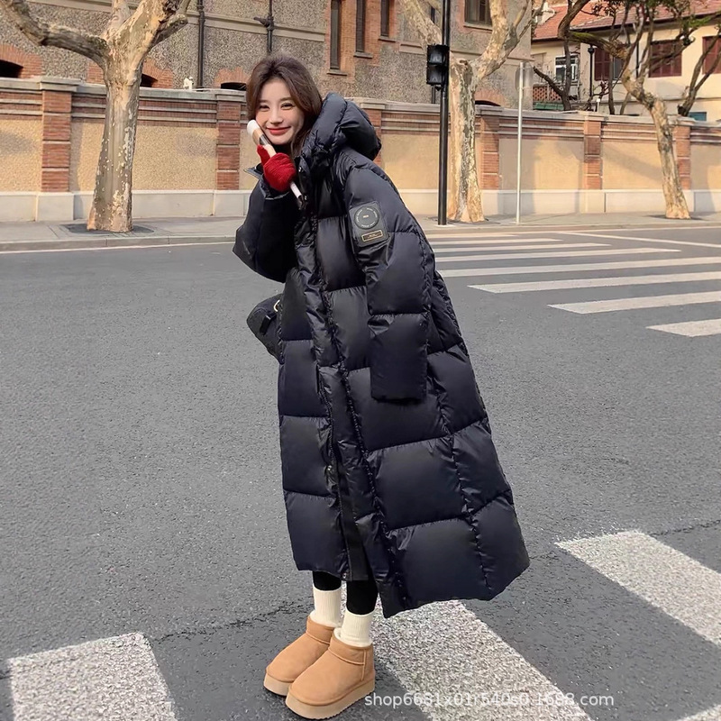 2025 Goose down Extended Thickened Over-The-Knee Korean Version Hooded Three-Proof Washable Plain Men's and Women's down Jacket Warm Coat 2025 Goose down Extended Thickened Over-The-Knee Korean Version Hooded Three-Proof Washable Plain Men's and Women's down Jacket Warm Coat