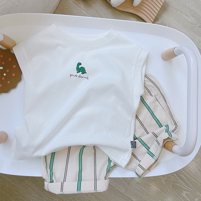 Pure Cotton Children's Sleeveless T-Shirt 2026 Fashionable Cartoon Casual Versatile Undershirt Vest Top for Boys and Girls