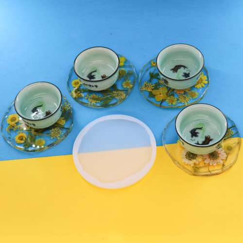 Round cut coaster mirror glue mold ins style ornaments placemat epoxy resin silicone mold set
