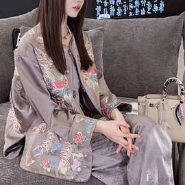 新款轻奢高级感时尚穿搭新中式国风女装刺绣上衣裤子两件套装大码