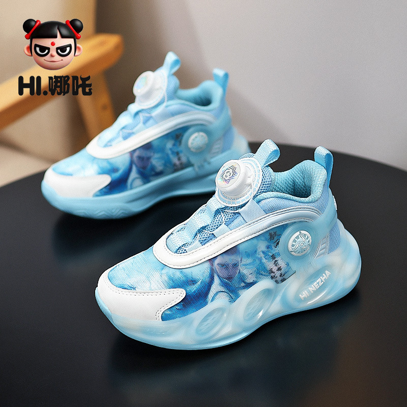 Nezha zapatos para niños zapatos deportivos transpirables de malla para niños 2025 primavera y otoño nuevos zapatos para correr con botones giratorios para niños grandes y medianos