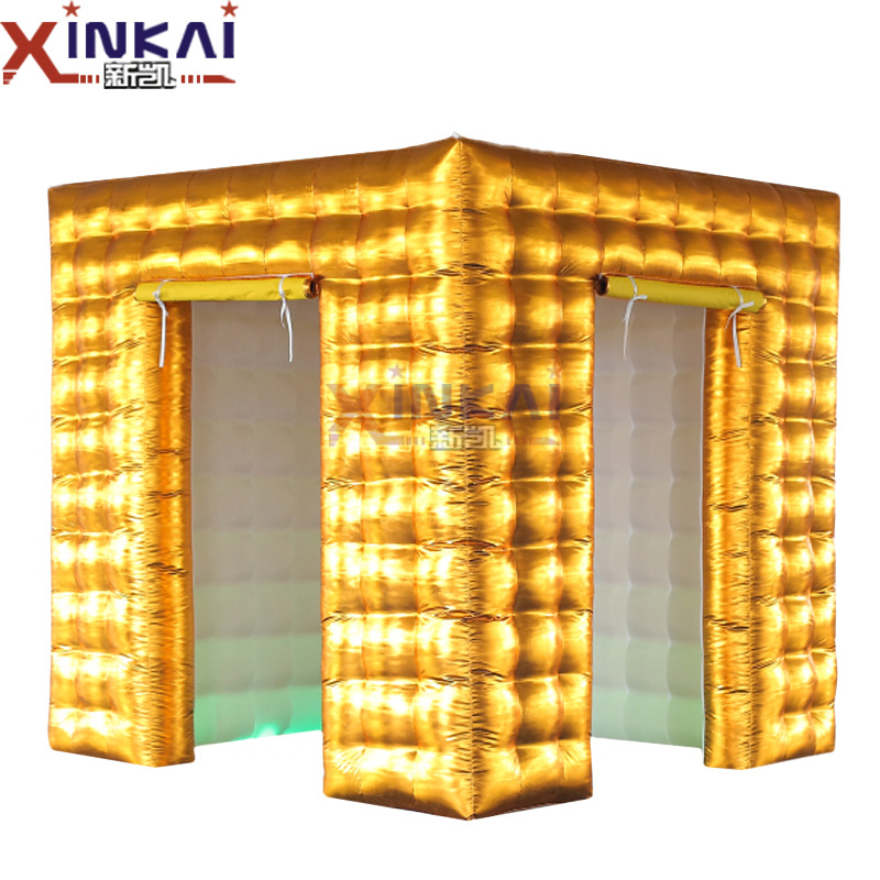 工厂优惠充气照相亭 LED灯光充气方形帐篷影楼外金内白充气照相亭