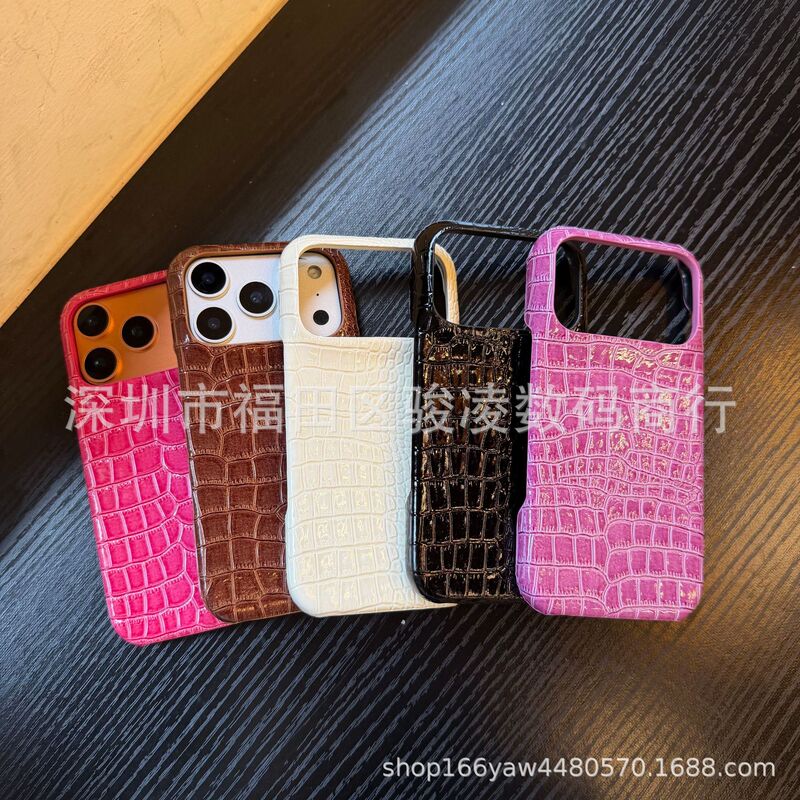 European and American Crocodile Skin Pattern Suitable for Iphone17 Phone Case Half-Cover 15Promax Solid Color 14 Retro 13/12/16