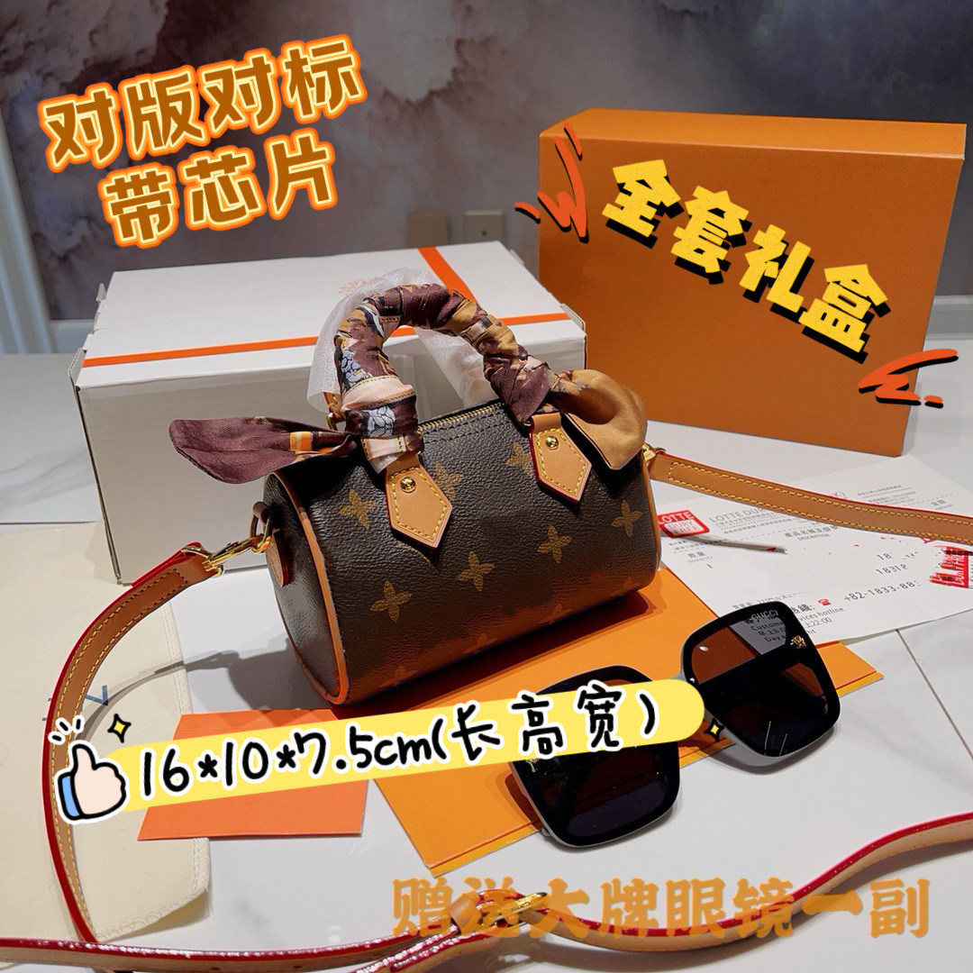 跨境供货驴老花nano枕头水桶包mini经典字母斜挎包百搭豌豆滚筒包