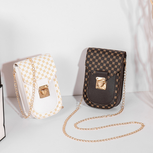 Retro Style Geometric Print Mobile Phone Bag Trendy  Fashion Women's Shoulder Crossbody Bag Personalized Chain Bag One Piece Hair