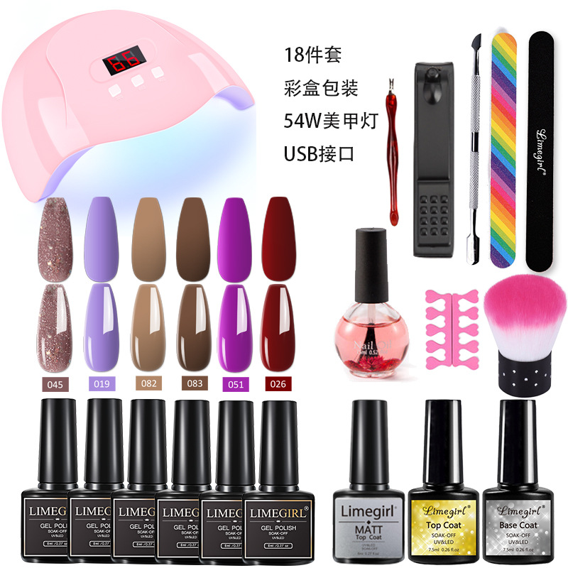 Amazon popular esmalte de uñas pegamento traje 6 color fototerapia pegamento lámpara de uñas herramienta traje capa de sellado pegamento inferior conjunto completo caja de color