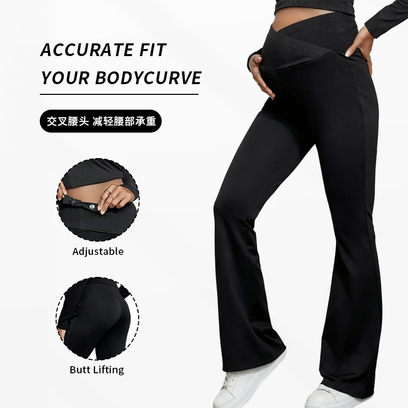 Осенние и зимние брюки для йоги для беременных с перекрестной поддержкой живота, облегающие расклешенные брюки с высокой талией, леггинсы для беременных в европейском и американском стиле.