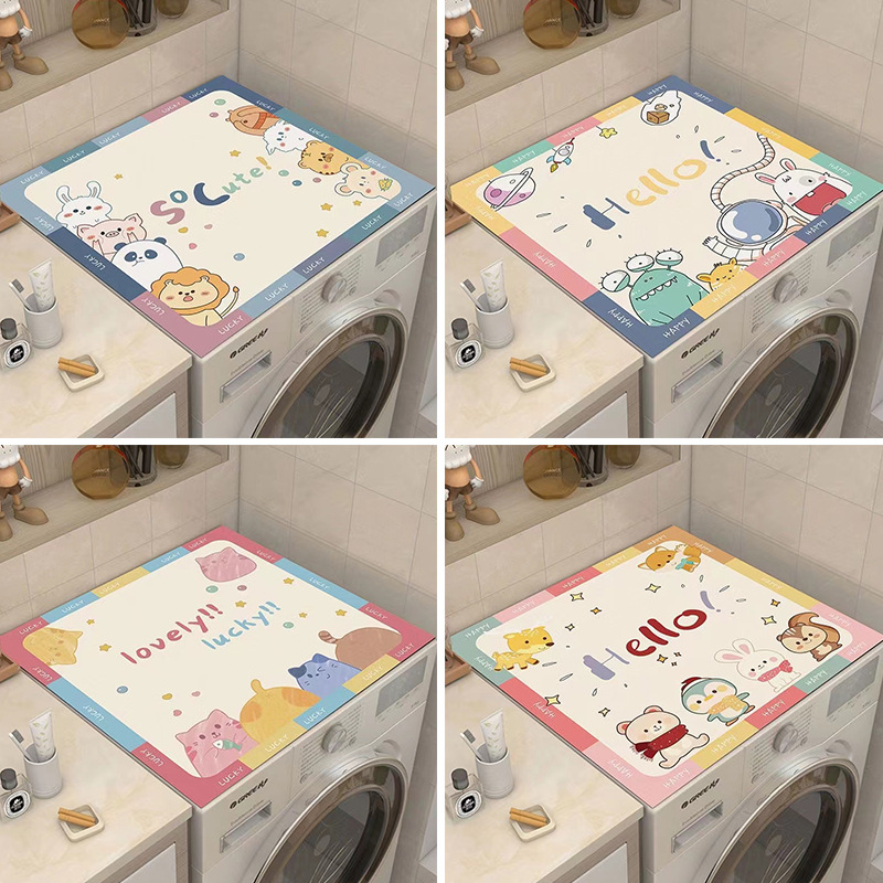 Cartoon drum washing machine mat sunscreen cover diatom mud refrigerator dust cover cloth towel waterproof bedside table mat