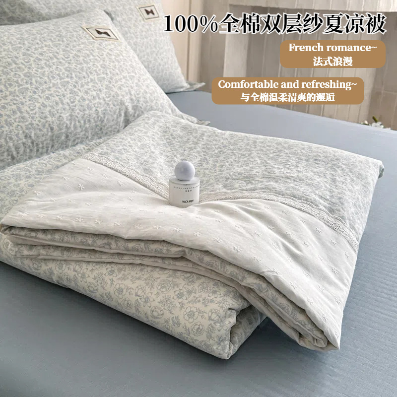 Class A mother and infant grade French cotton double-layer yarn summer quilt pure cotton small fresh air conditioning quilt machine washable summer quilt manufacturers