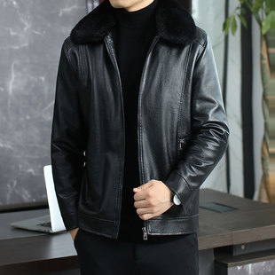 Middle-aged and old dad's PU leather jacket fur integrated men's leather men's new velvet thick men's winter coat