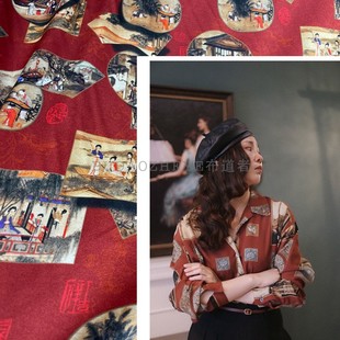 One meter wholesale retro red digital inkjet printing stretch silk satin mulberry silk shirt dress fabric