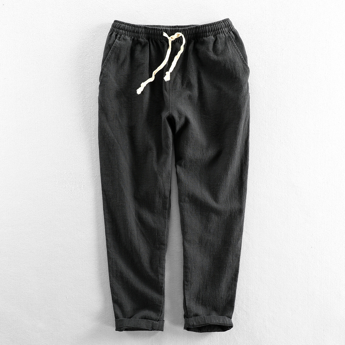 Autumn and summer men's casual linen solid color pants men's simple loose Joker pants men-Qin Yuan