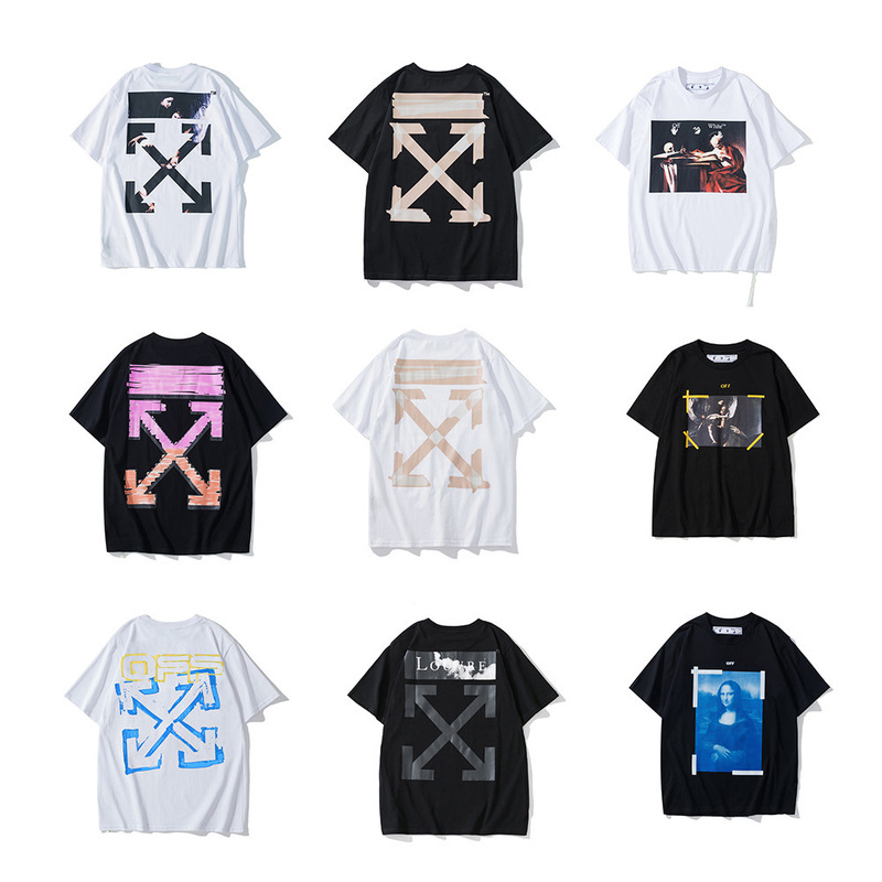 Off Trendy European Size Oil Painting White Tape Graffiti Arrow Short-Sleeved Summer Men's and Women's Couple T-Shirt