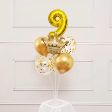 跨境16寸数字气球柱皇冠气球派对布置宝宝周岁装饰铝膜儿童生日
