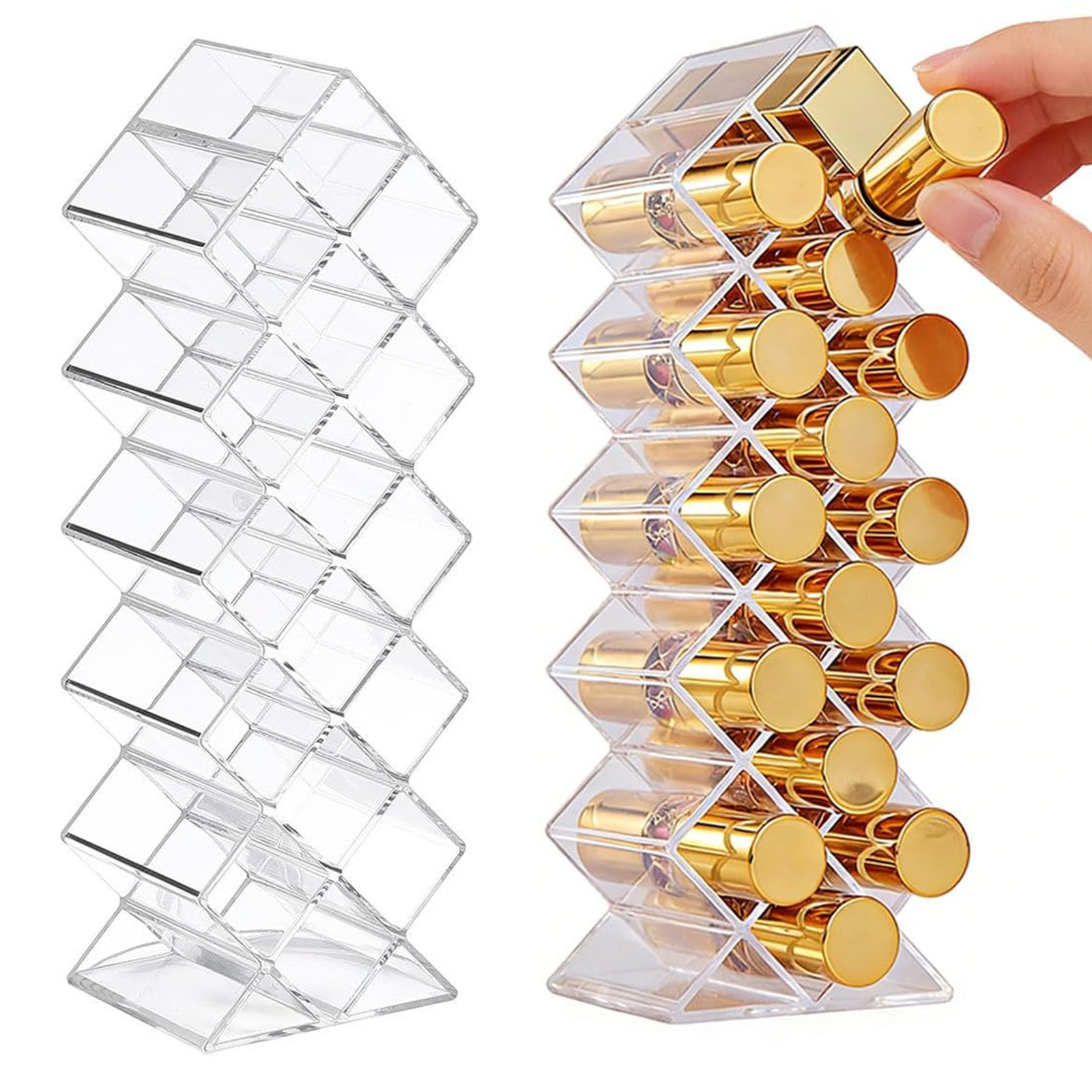 2-pack transparent plastic lipstick storage box with 16 compartments (LP2672)