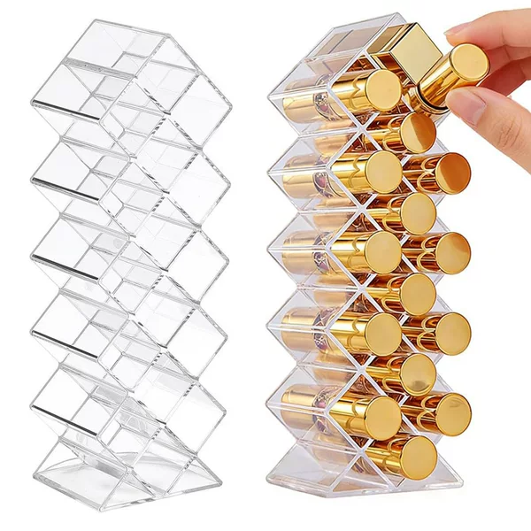 2-pack transparent plastic lipstick storage box with 16 compartments (LP2672)