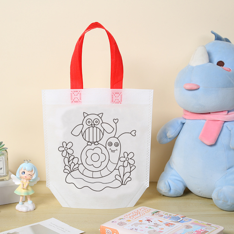 Niños hechos a mano DIY pintando bolsas de graffiti personalizadas regalo de jardín de infantes dibujos animados no tejidos pintura relleno bolsas de mano