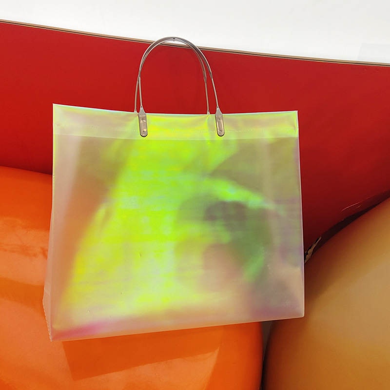 加印logo彩虹膜叉耳袋透明珠光手提袋服装店袋子购物袋礼品袋