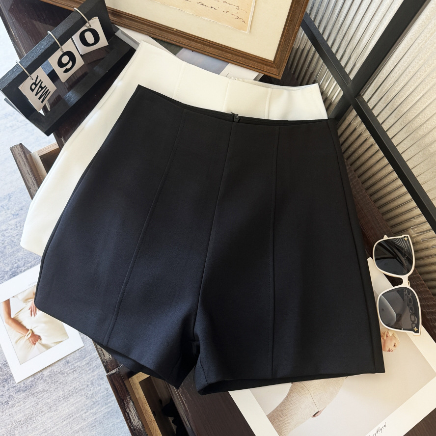 Quần short âu phục nữ cạp cao ống đứng dáng chữ A tối giản — Màu đen chi tiết 6