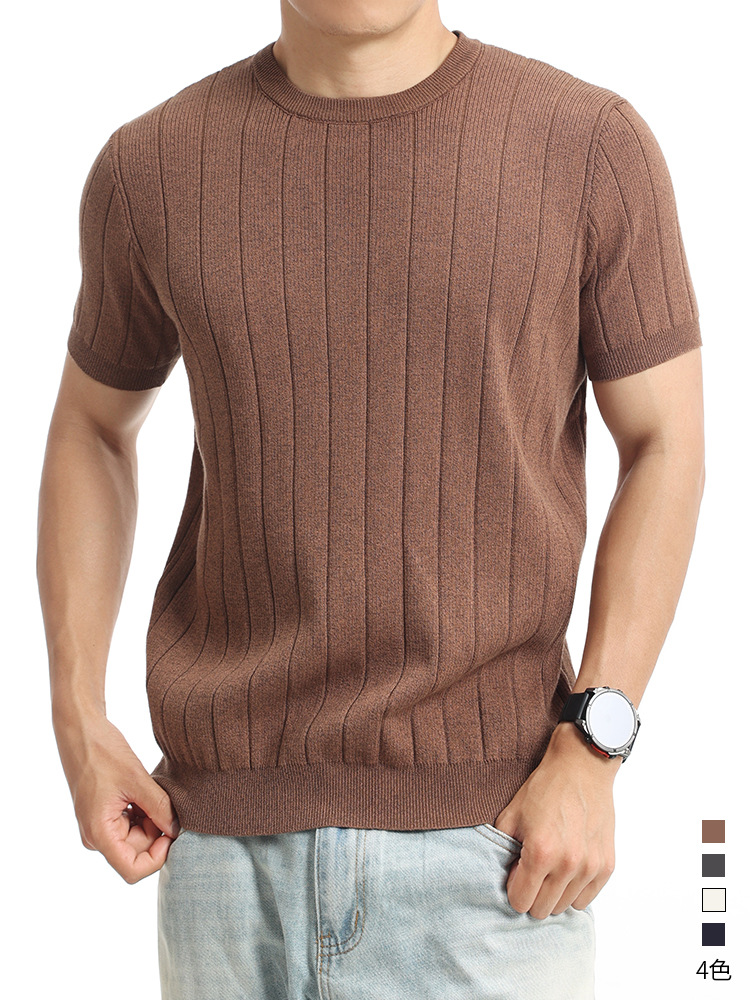 Europa y Estados Unidos transfronterizos hombres cuello redondo agujero texturizado camiseta de punto hombre de manga corta verano de negocios ocio alta sensación de ropa de hombre