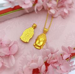 古法金メッキ無垢平安仏頭ペンダント 真鍮金メッキ無垢如来仏頭ペンダント セーターチェーン