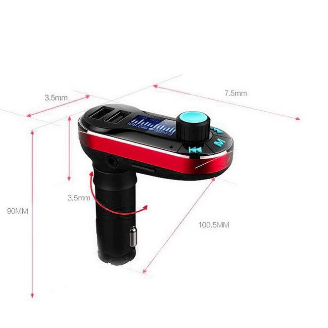Двойной USB автомобиль MP3 Bluetooth громкой связи красный мобильный телефон зарядки