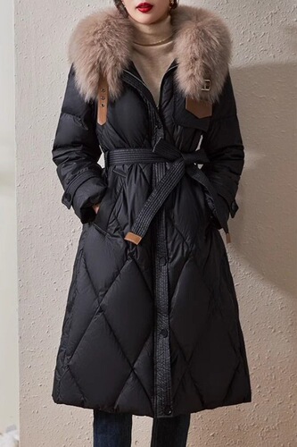 Large fur collar medium and long down cotton coat for women's winter Lingge popular over-the-knee thick coat coat and waist coat