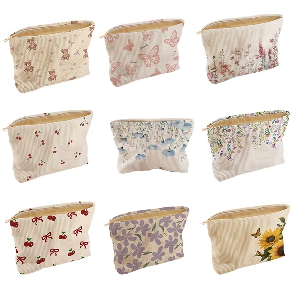 Cute Women's Floral Print Corduroy Tote Bag, Casual Commuting Handbag, Travel Bag, Portable Cosmetic Bag