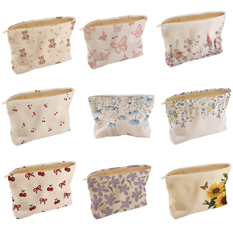 Cute Women's Floral Print Corduroy Tote Bag, Casual Commuting Handbag, Travel Bag, Portable Cosmetic Bag Cute Women's Floral Print Corduroy Tote Bag, Casual Commuting Handbag, Travel Bag, Portable Cosmetic Bag