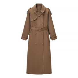 2025冬季新品欧美跨境女装时尚绒面质感长款风衣外套  w091  2954