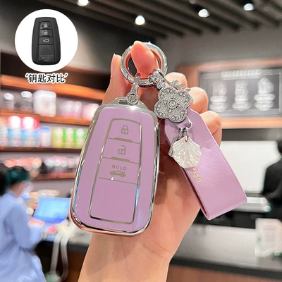 Longwei Landa Hanlan Da Feng — Car key bag - f-type-3-button-silver-edge-purple-single-shell-french-lucky-rope