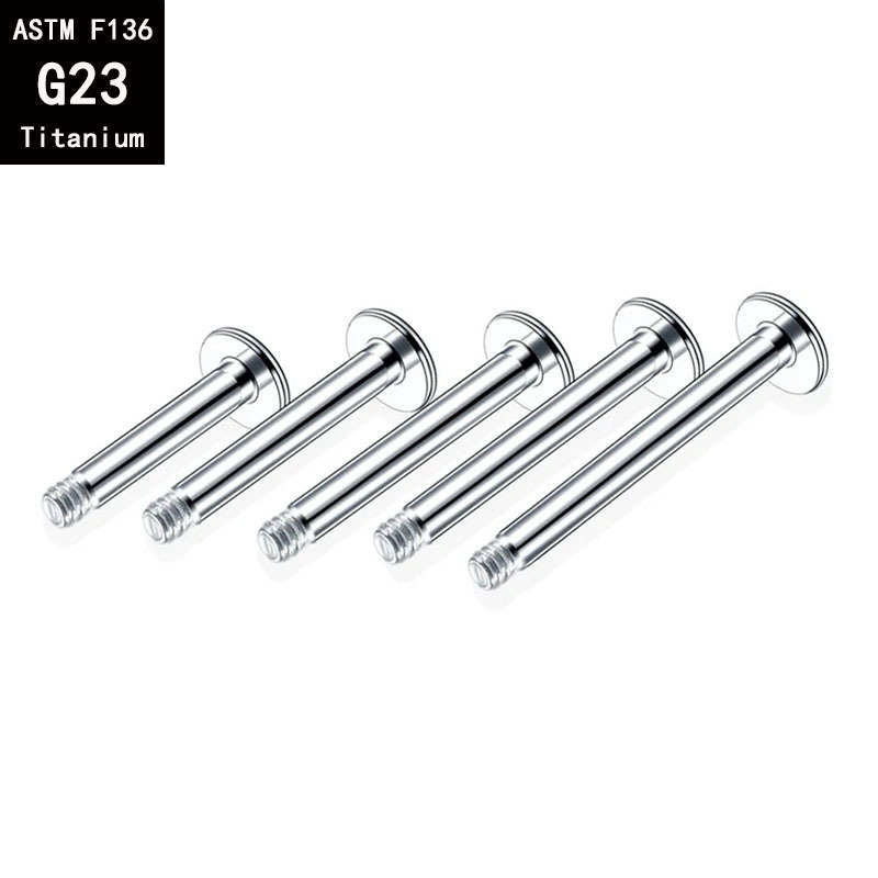 G23 Titanium Lip Nail External Thread Flat Bottom Rod F136 Alloy Polished Piercing Jewelry detail image 5