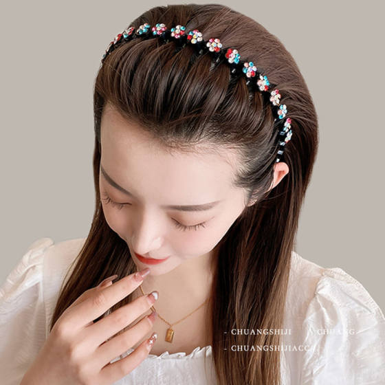 Broken hair finishing artifact hairband women's summer broken diamond flowers 2023 new wave head hoop combing bangs non-slip