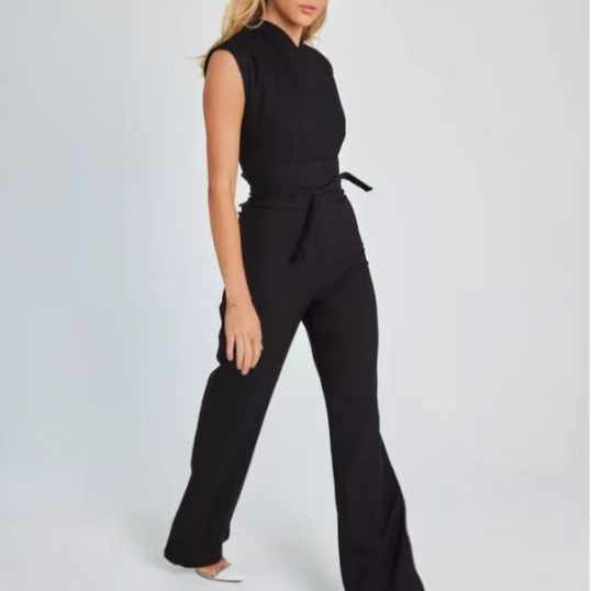 Europe and the United States cross-border foreign trade 2023 spring and summer women's new solid color all-match sleeveless slim jumpsuit wide leg pants