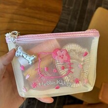日系可爱kitty卡通化妆包姨妈巾收纳通勤耐脏网纱樱花刺绣拉链包