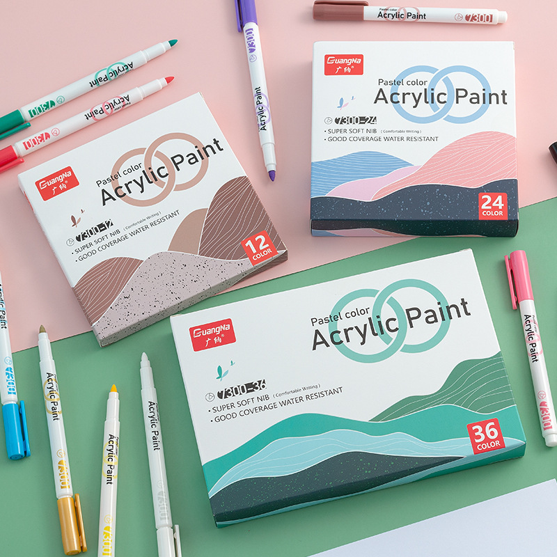 Guangna 7300 nylon cabeza redonda color regular marcador acrílico a base de agua traje 12 color 24 color 36 color transfronterizo exclusivo