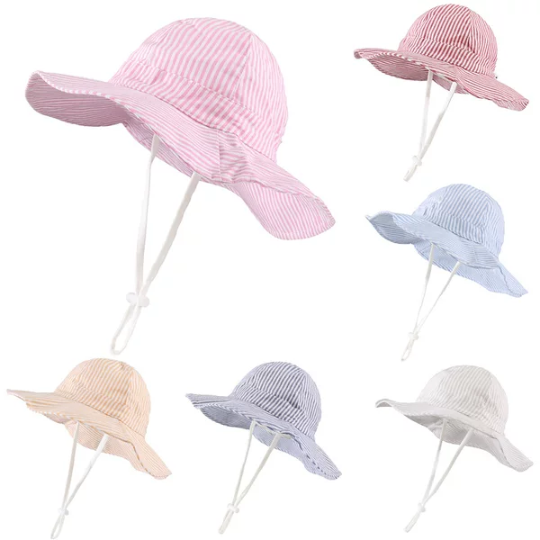 2025 New Arrival Lang Zhen Spring and Summer All-Match Striped Sun Hat Big Brim Sun Hat Girl's Beach Hat Casual Hat