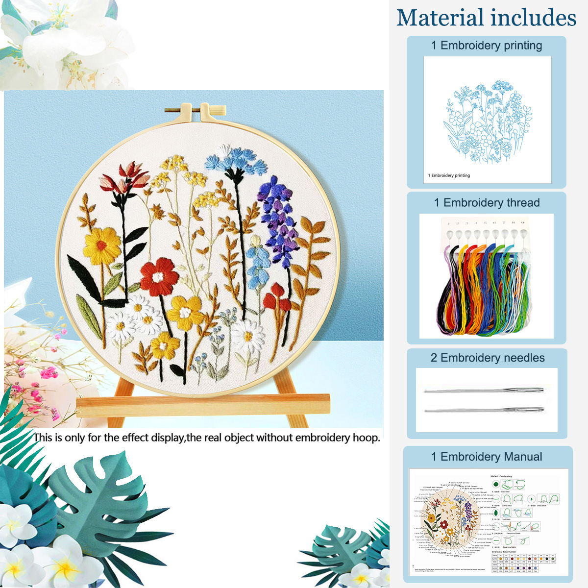 Flores y plantas: un paquete de materiales básicos (contiene dos agujas de hilo de bordado)