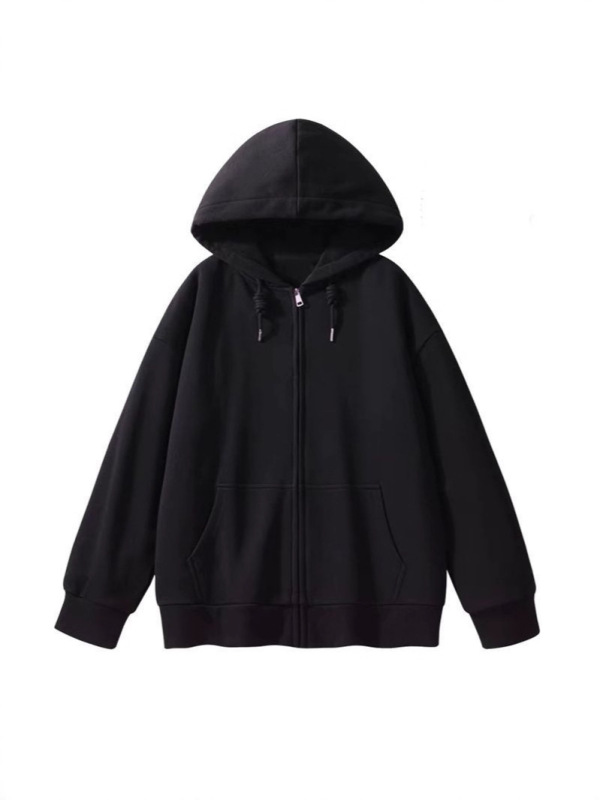 光版慵懒风新款宽松开衫拉链连帽卫衣女上衣外套加绒加厚空白版潮|undefined