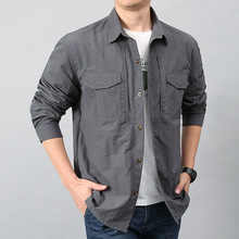 春夏户外速干长袖衬衫男多口袋工装短袖衬衣宽松大码透气工作服潮