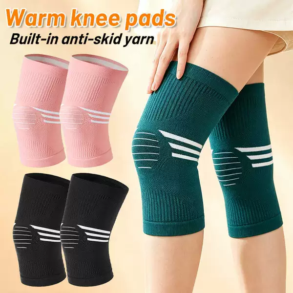 Autumn and winter warm knitted knee pads for home use, providing warmth and protection against the cold; large-size knitted leg warmers, breathable, with compression and anti-slip features, suitable for sports