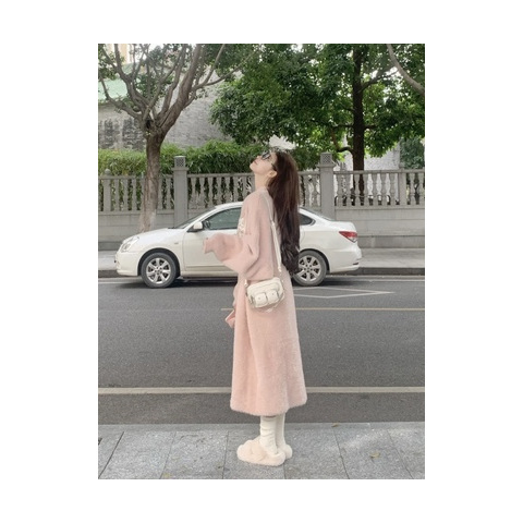 新款外穿秋冬慵懒宽松中长款加厚纯欲仿水貂绒针织毛衣开衫外套女