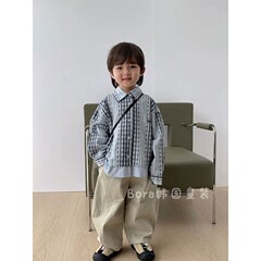 男の子シャツ 2025 春夏新作ファッショナブルな子供ベビーカジュアル長袖男の子ラペルトップトレンディ
