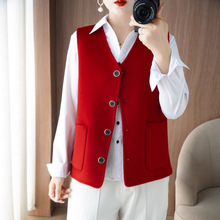 2025新款女式无袖背心休闲设计感外穿叠穿纯羊毛双面毛呢马甲V领