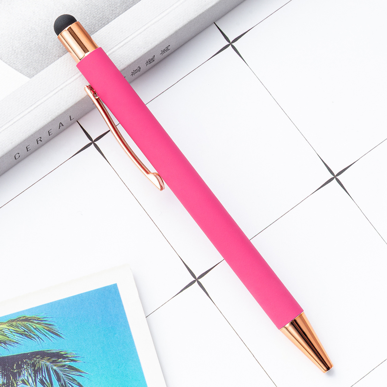 Bolígrafo de movimiento de pulverización al por mayor bolígrafo de bolas de pulverización de pegamento pluma de condensador de presión de logotipo láser pluma de aluminio de pantalla táctil