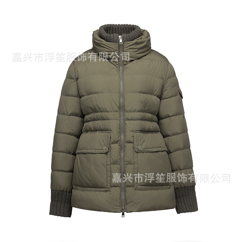 Cross-Border m Mengjia Mengkou Hooded Waist-Cinching Women's Loose Knitted Splicing down Jacket Warm Outwear Rib Quilted Cross-Border m Mengjia Mengkou Hooded Waist-Cinching Women's Loose Knitted Splicing down Jacket Warm Outwear Rib Quilted