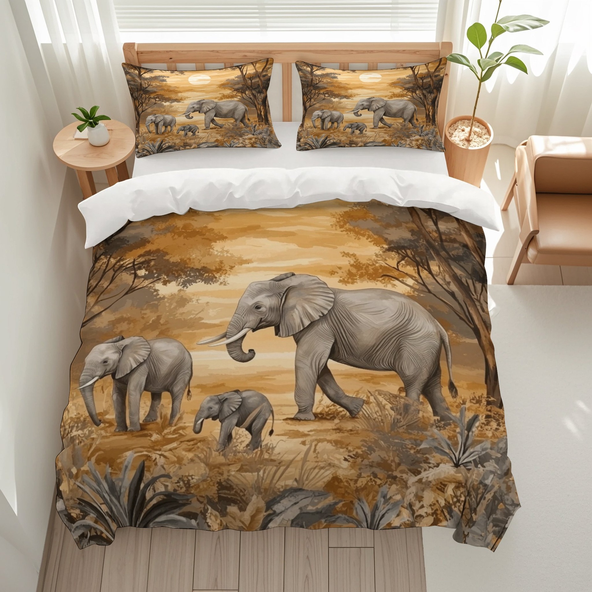 TEMU / JIT impresión digital abrasión oscuro elefante estilo animal set edredón para diseñar