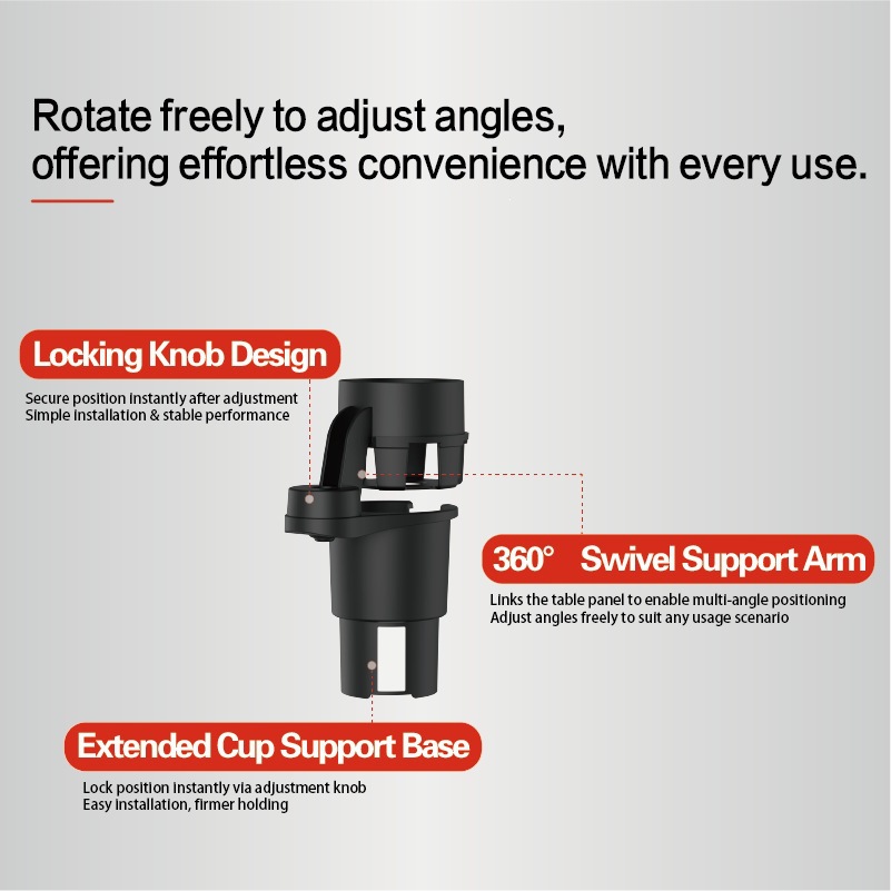Car-mounted floating small table 360 ° Rotating multifunctional cup holder, dining plate tray, non-slip, wear-resistant, extended arm
