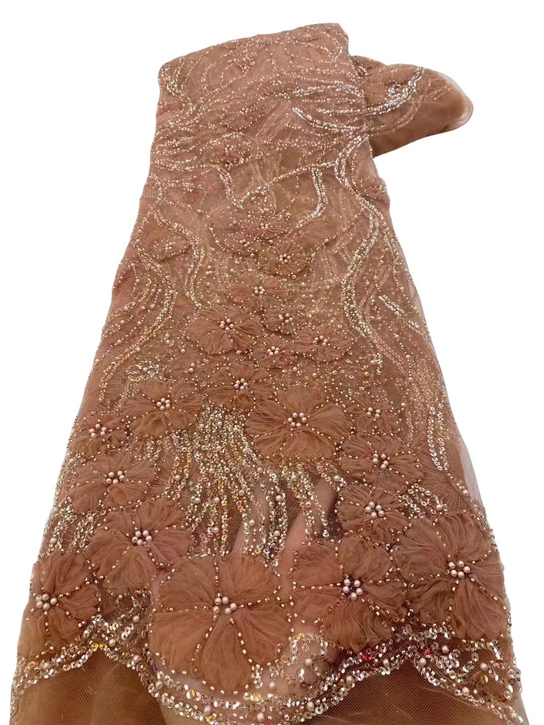 Fábrica de flores en stock bordadas perlas bordadas esquinillas de perlas bordadas de moda pequeña fresca vestido vestido de boda tela