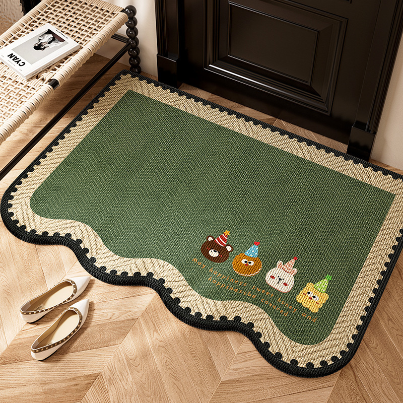Cute Cartoon Entrance Door Floor Mats, Entrance Non-Slip Washable Crystal Velvet Floor Mats, Household Dust-Proof and Stain-Resistant Floor Mats